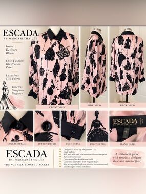 Escada Pink and Black Silk Illustration blouse